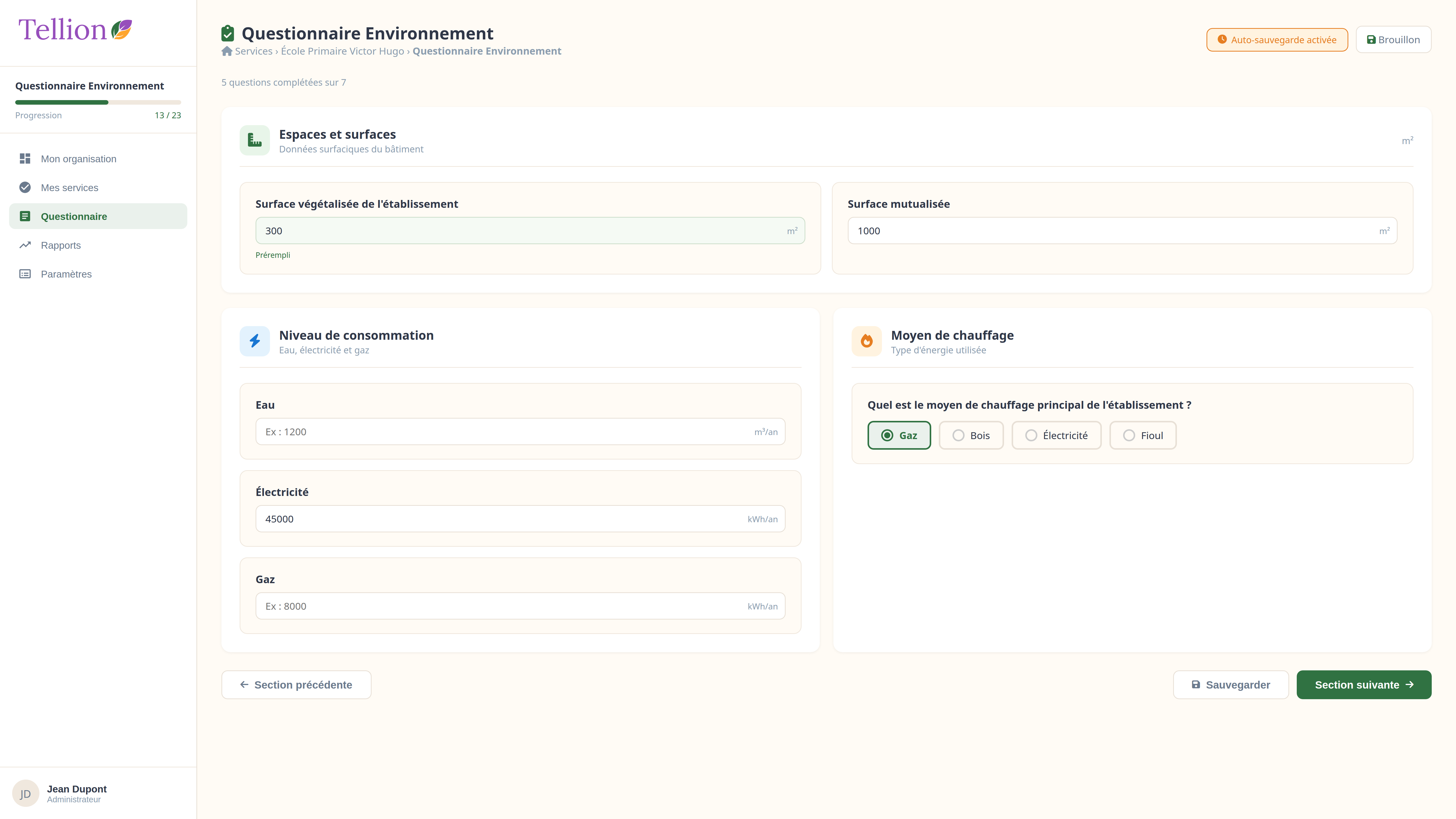Vue Mes données du logiciel Tellion